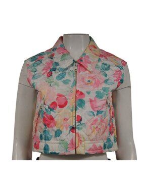 Chanel Vintage 95C Floral CC Logo Vest Size 38 Pink White Quilted Zip Up Jacket